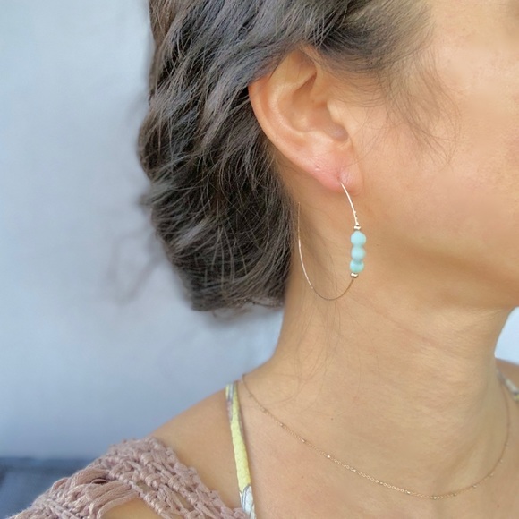 Larimar Hammered Hoop Earrings 14K Gold Filled 925 - Picture 4 of 6